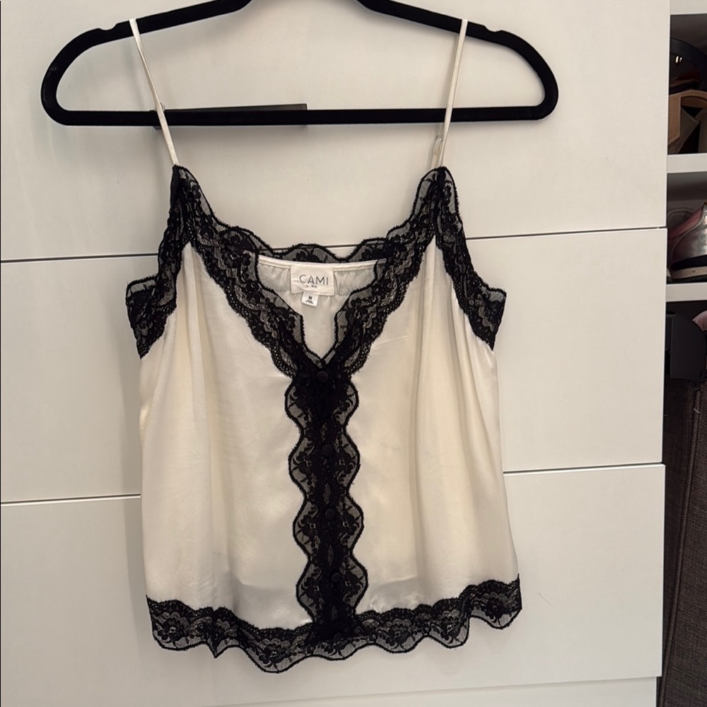 Cami NYC Ivory and Black Lace Trim Camisole